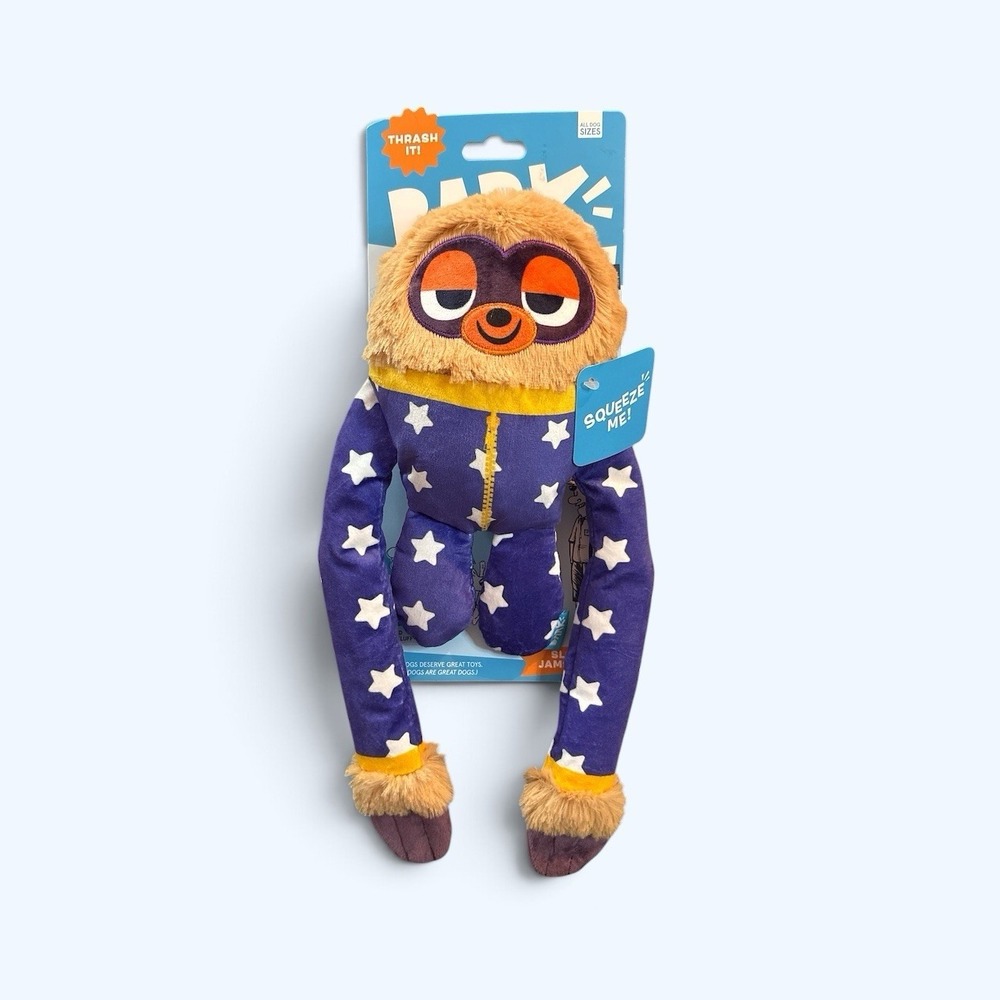 Bark Box Slow Jam Dan Sloth Pajamas Plush Crinkle Squeaky Dog Toy